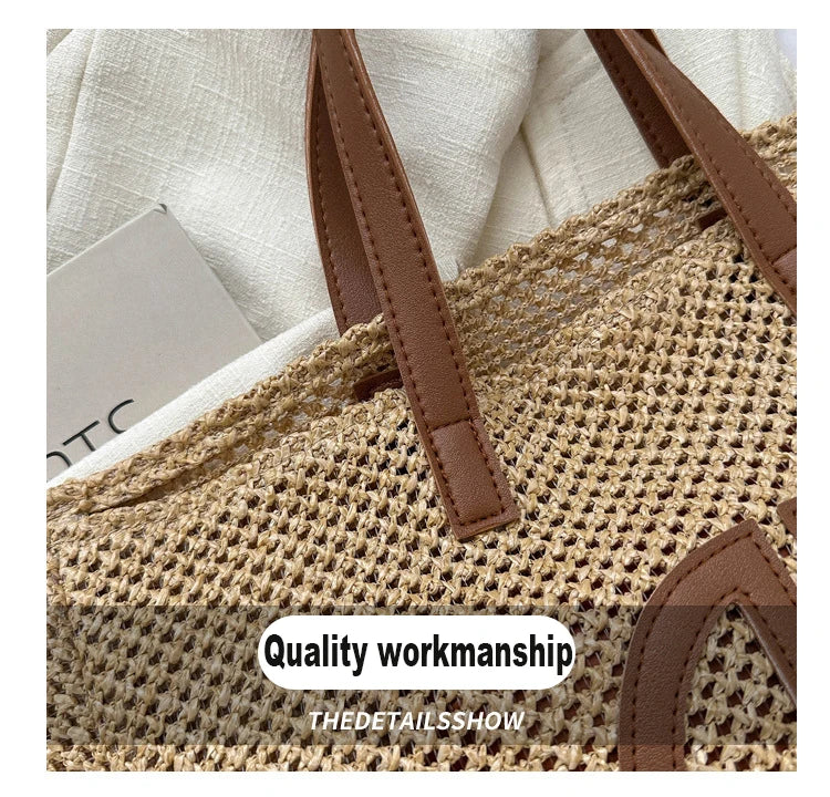 Straw Hollow Out Knitting Tote Bag Large Capacity Handmade Shoulder Handbag Women 2023 Designer Casual Beach Bag Ethnic Style