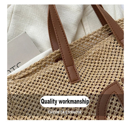 Straw Hollow Out Knitting Tote Bag Large Capacity Handmade Shoulder Handbag Women 2023 Designer Casual Beach Bag Ethnic Style