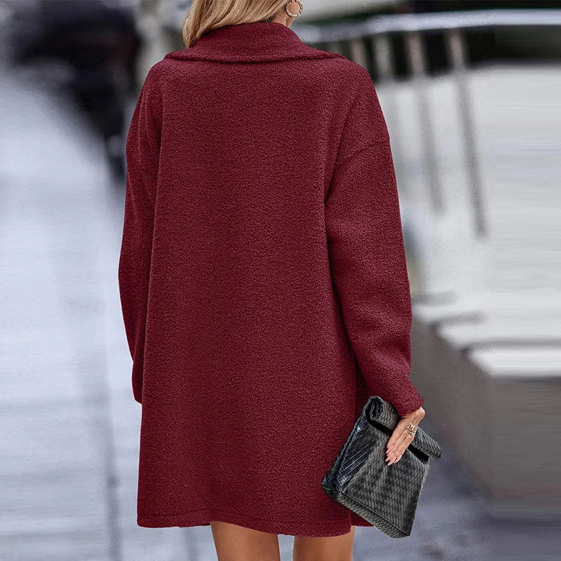 Wool Blend Overcoat Coat Women Faux Fleece Shaggy Solid Casual Streetwear 2024 Autumn Winter Fashion Single-breasted Plush Coat