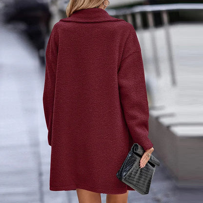 Wool Blend Overcoat Coat Women Faux Fleece Shaggy Solid Casual Streetwear 2024 Autumn Winter Fashion Single-breasted Plush Coat