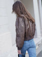 2025 Women Stylish Autumn Pu Leather Bomber Jacket Wine red, Brown Coat