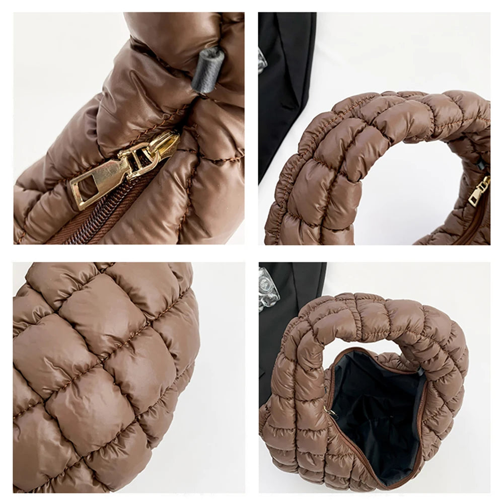 Quilted Embroidered Thread Women's Bag Pleated Cloud Mini Handbags Down Padded Lightweight Clutch Bag Cotton Small Shoulder Bags