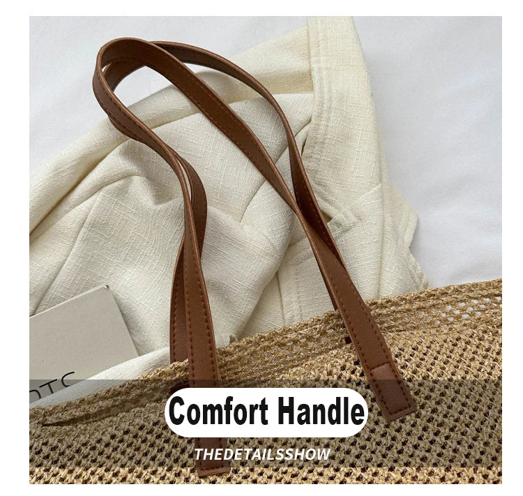 Straw Hollow Out Knitting Tote Bag Large Capacity Handmade Shoulder Handbag Women 2023 Designer Casual Beach Bag Ethnic Style