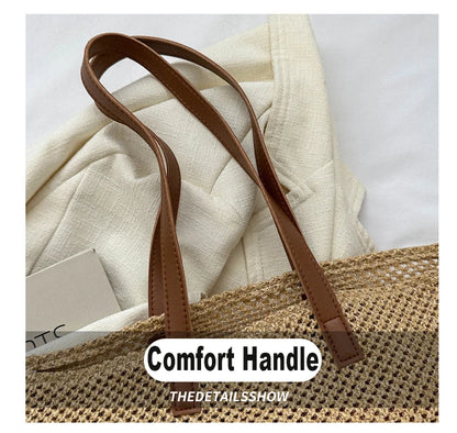 Straw Hollow Out Knitting Tote Bag Large Capacity Handmade Shoulder Handbag Women 2023 Designer Casual Beach Bag Ethnic Style