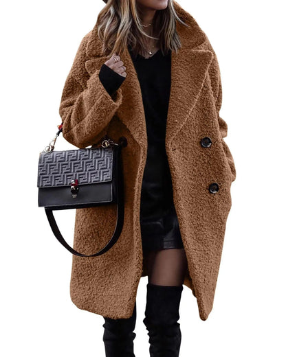 Wool Blend Overcoat Coat Women Faux Fleece Shaggy Solid Casual Streetwear 2024 Autumn Winter Fashion Single-breasted Plush Coat