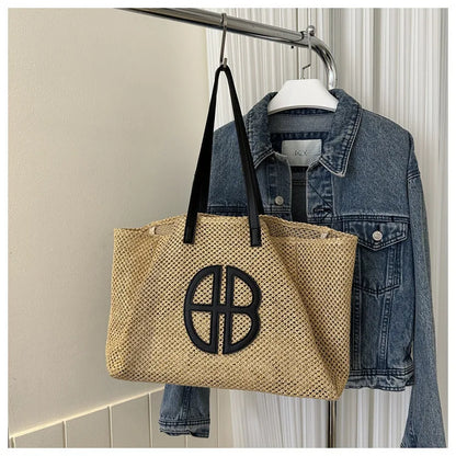 Straw Hollow Out Knitting Tote Bag Large Capacity Handmade Shoulder Handbag Women 2023 Designer Casual Beach Bag Ethnic Style