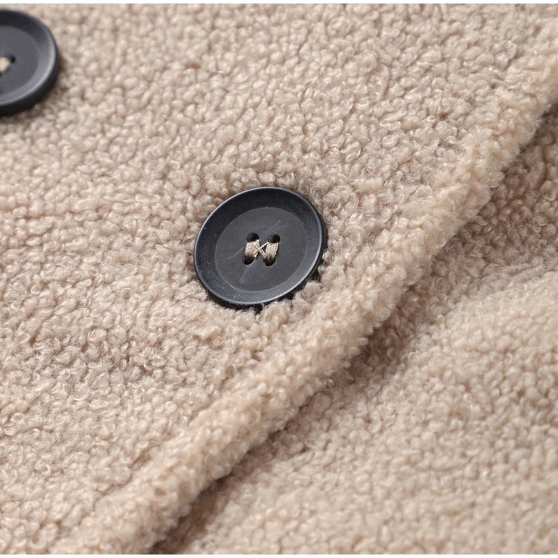 Wool Blend Overcoat Coat Women Faux Fleece Shaggy Solid Casual Streetwear 2024 Autumn Winter Fashion Single-breasted Plush Coat