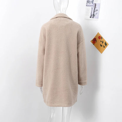 Wool Blend Overcoat Coat Women Faux Fleece Shaggy Solid Casual Streetwear 2024 Autumn Winter Fashion Single-breasted Plush Coat