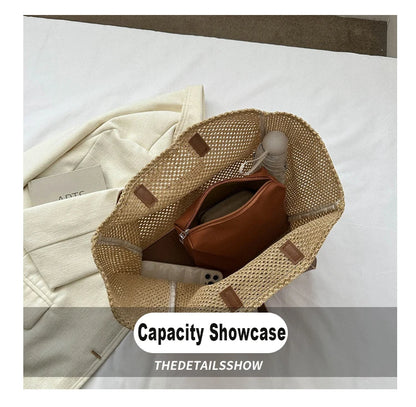 Straw Hollow Out Knitting Tote Bag Large Capacity Handmade Shoulder Handbag Women 2023 Designer Casual Beach Bag Ethnic Style