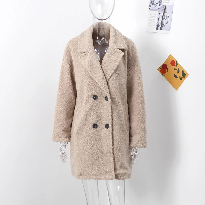 Wool Blend Overcoat Coat Women Faux Fleece Shaggy Solid Casual Streetwear 2024 Autumn Winter Fashion Single-breasted Plush Coat