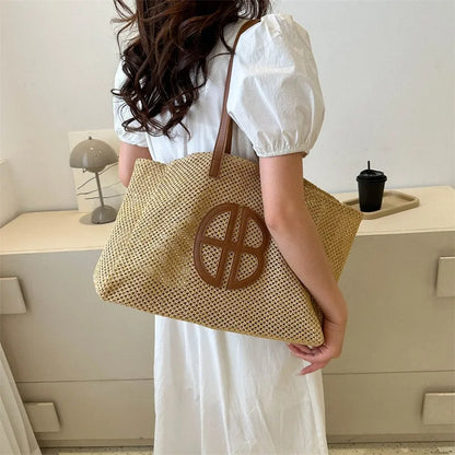 Straw Hollow Out Knitting Tote Bag Large Capacity Handmade Shoulder Handbag Women 2023 Designer Casual Beach Bag Ethnic Style