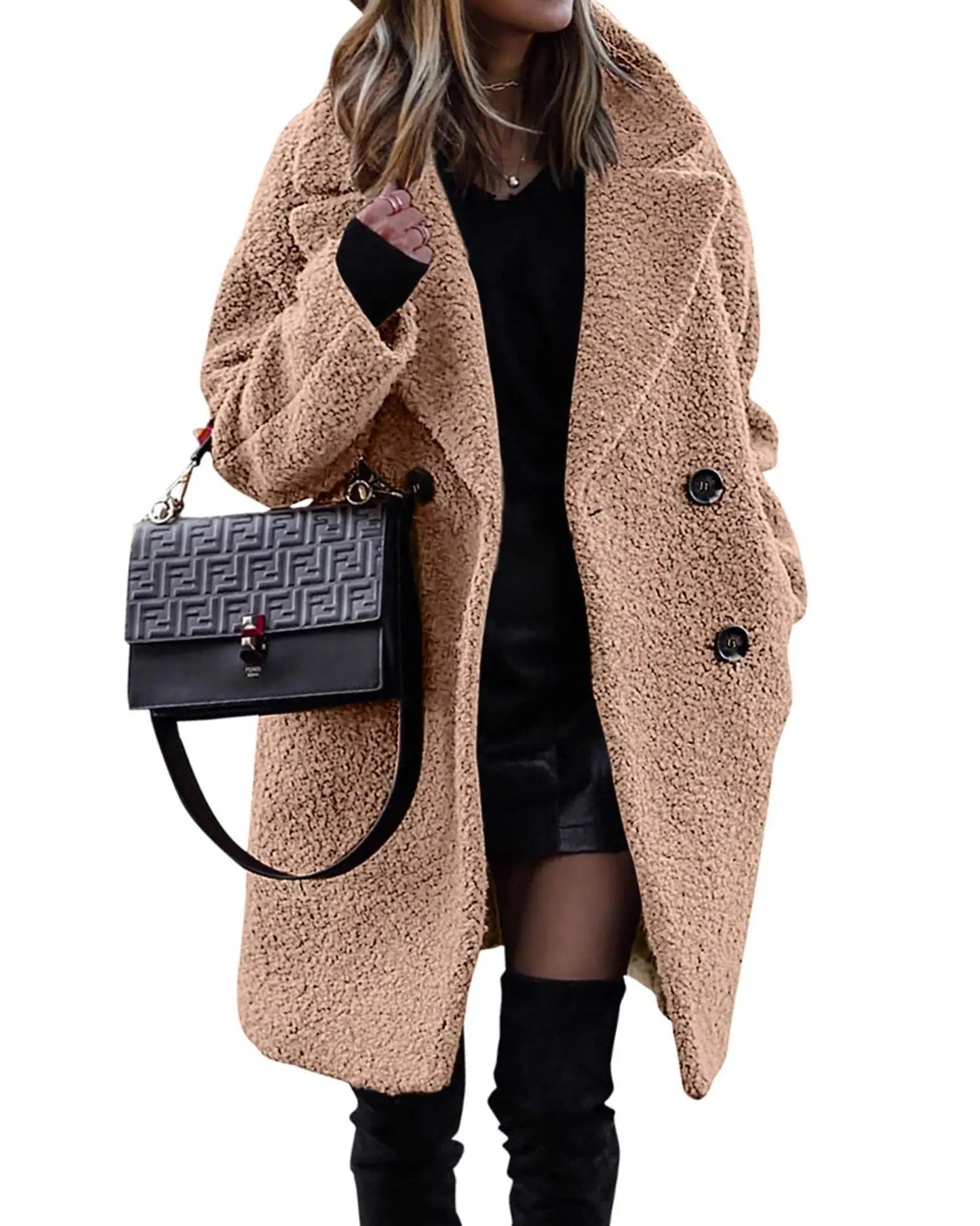 Wool Blend Overcoat Coat Women Faux Fleece Shaggy Solid Casual Streetwear 2024 Autumn Winter Fashion Single-breasted Plush Coat