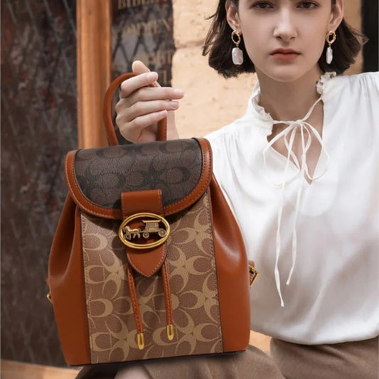 Women's handbag 2025 new fashionable contrasting color backpack high-end feeling carriage large capacity backpack for women